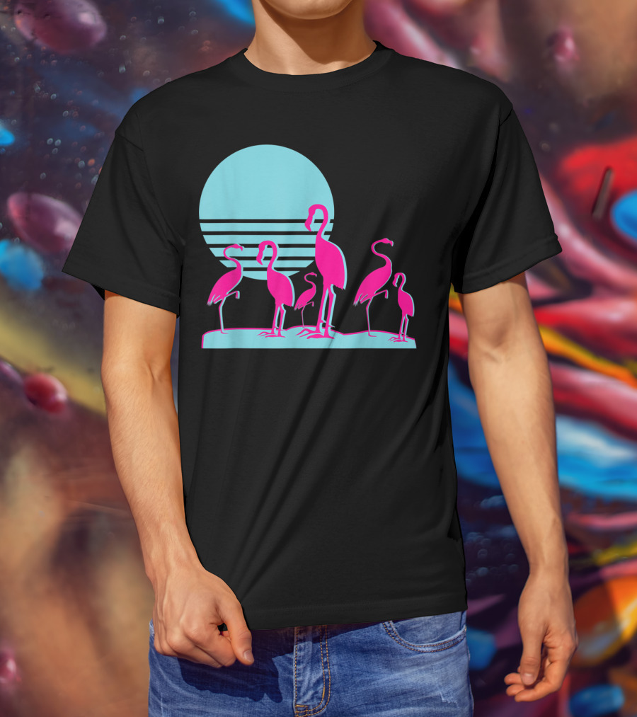 Flamingos Aesthetic Vaporwave 1980s Sunset Sundown Retro Synthwave T-Shirt