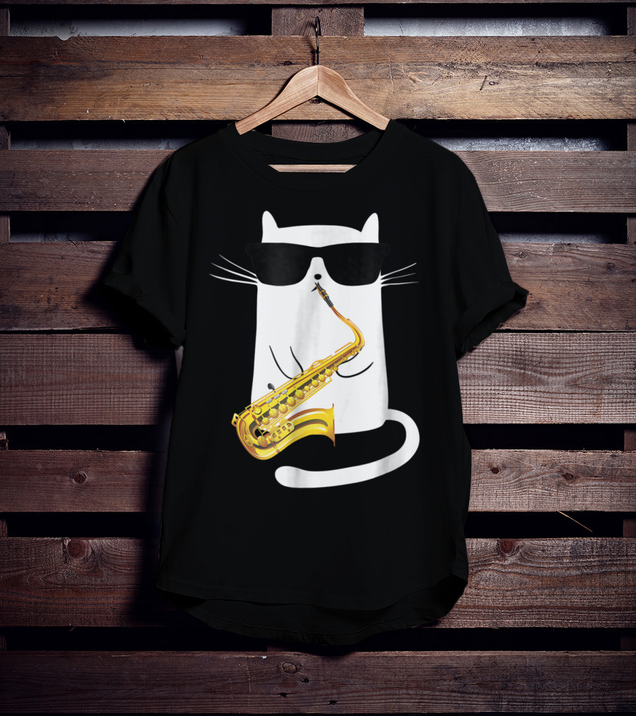 Funny Cat Playing Saxophone With Sunglasses T-Shirt