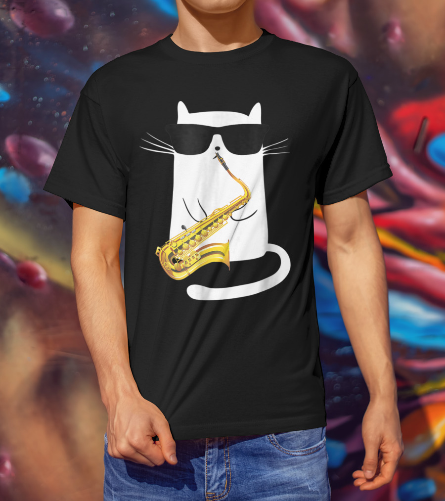 Funny Cat Playing Saxophone With Sunglasses T-Shirt