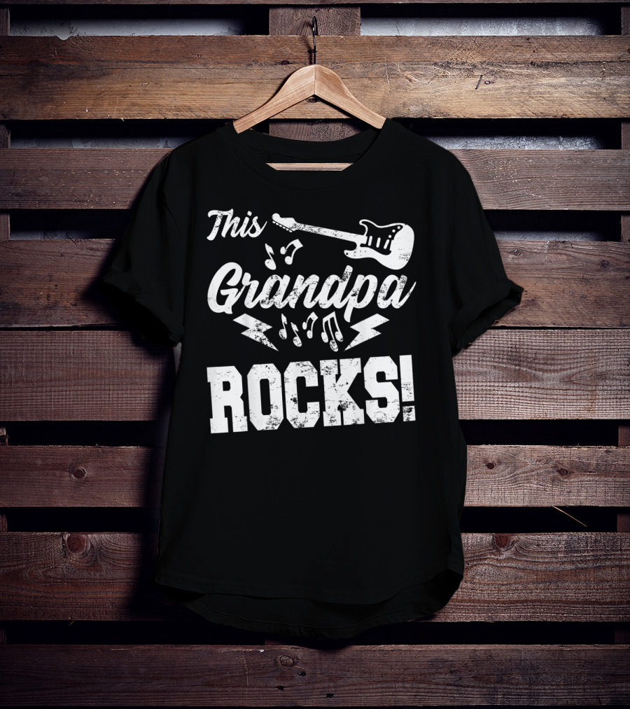 This Grandpa Rocks Guitar Rock N Roll Musical Notes Fun T-Shirt