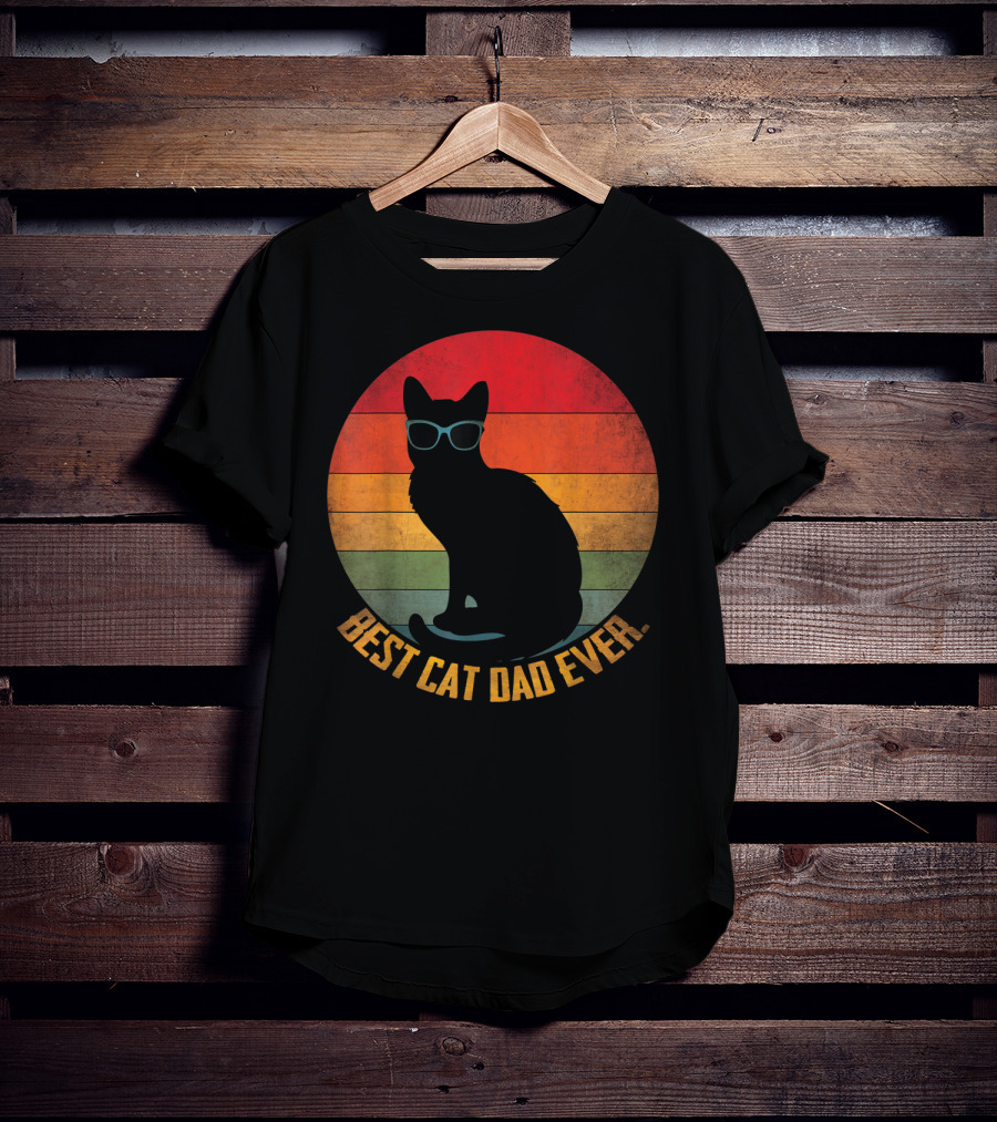Vintage Sunset Best Cat Dad Ever Silhouette With Sunglasses T-Shirt