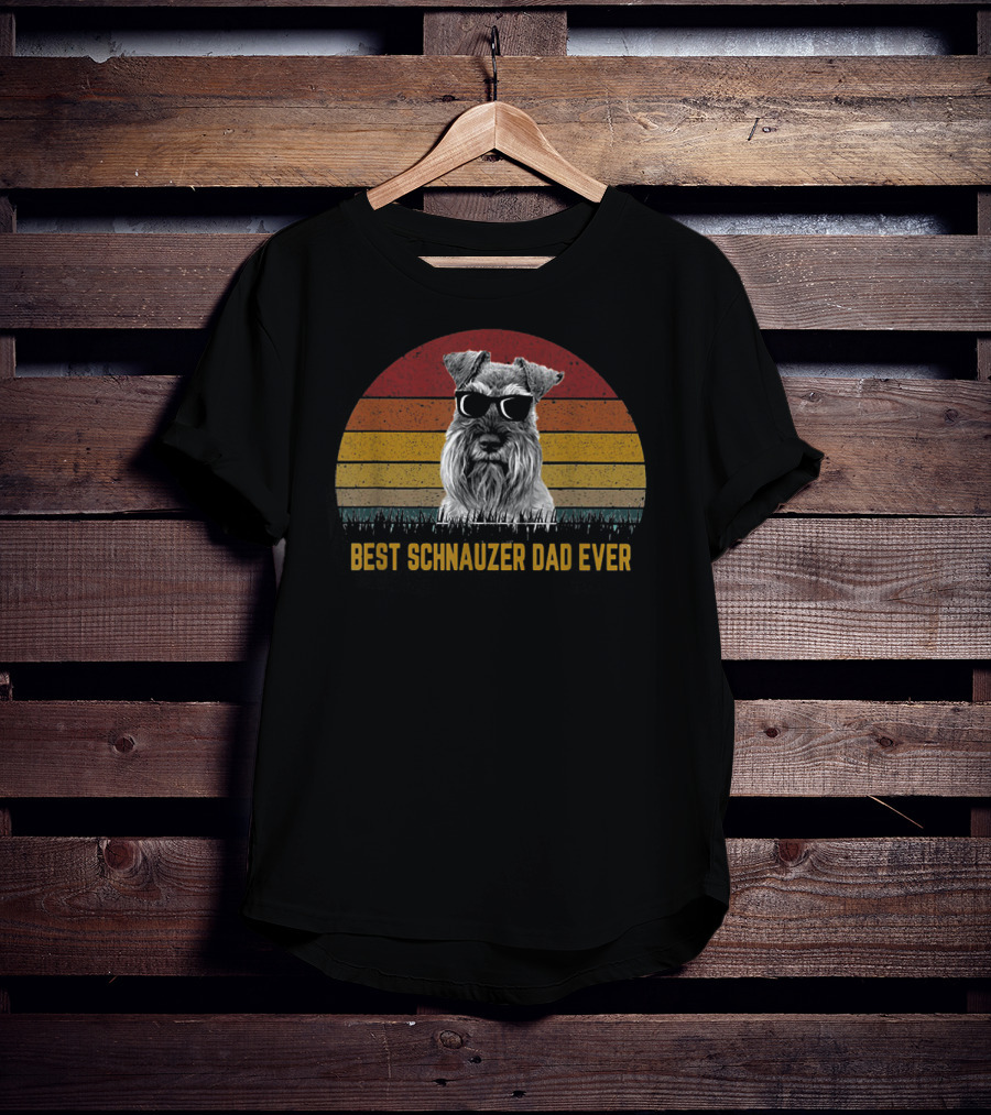 Best Schnauzer Dad Ever Funny Pet Dog Retro Sunset Sunglasses T-Shirt