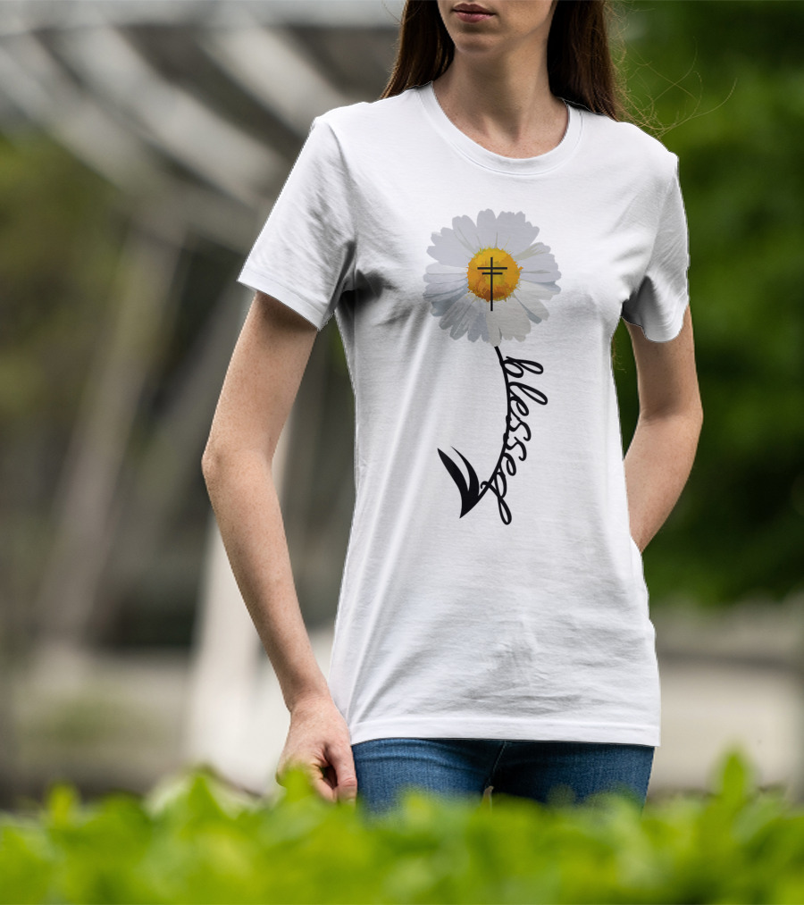 Blessed Cross Christian Daisy Trendy Bible T-Shirt