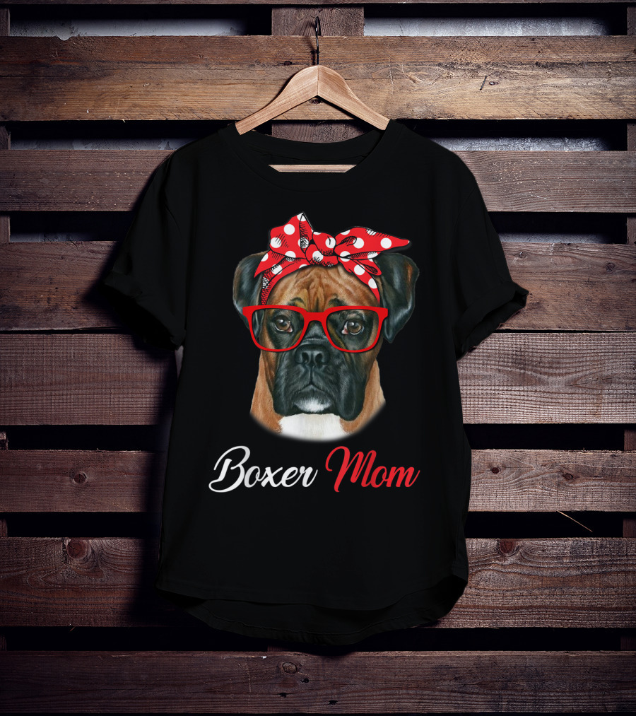 Boxer Mom Red Headband Glasses Dog T-Shirt