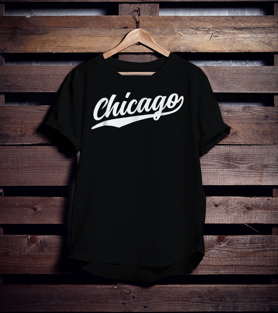 Chicago Illinois Cool NY 1970s Classic Script Text Dark T-Shirt