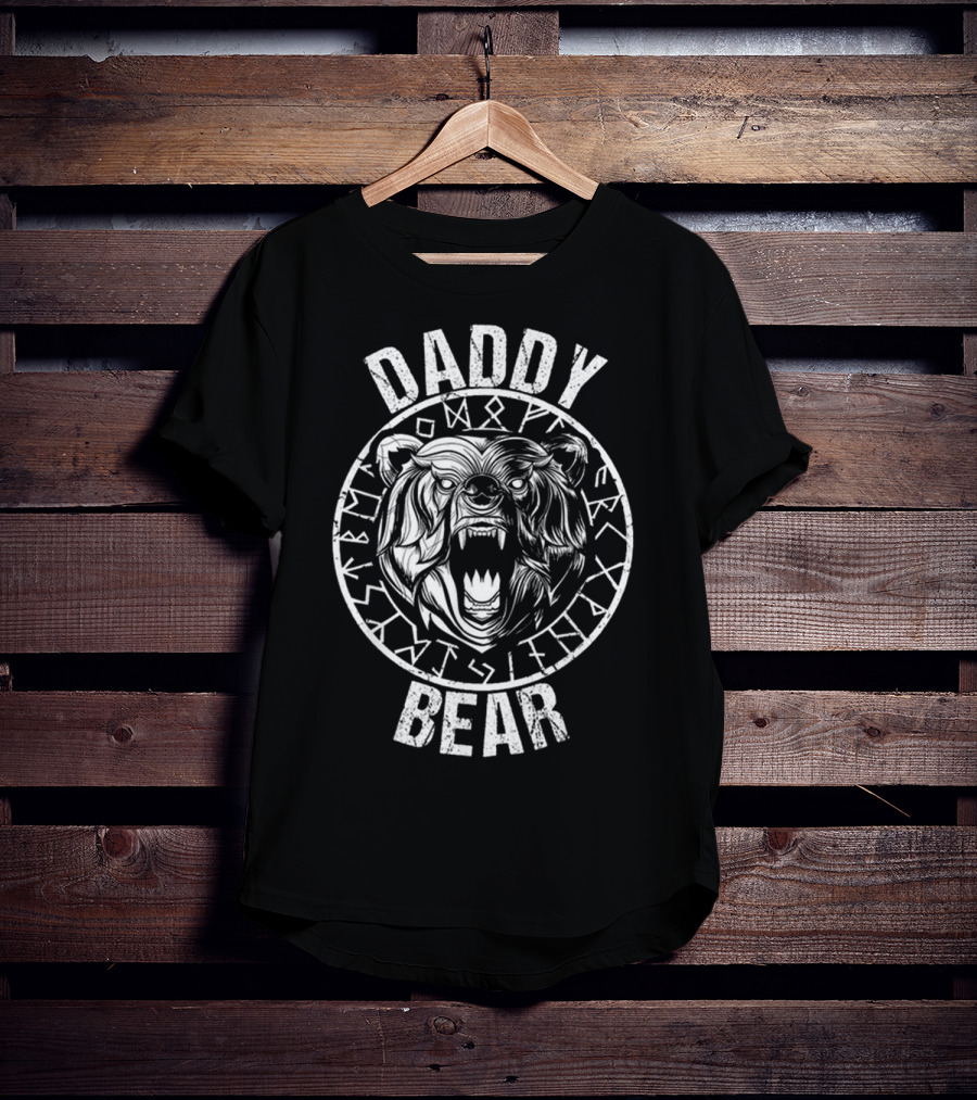 Daddy Bear Viking Runes Ferocious Roaring Bear T-Shirt
