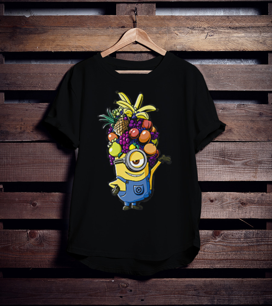 Despicable Me Minions Stuart Wearing Colorful Fruit Hat Overalls T-Shirt