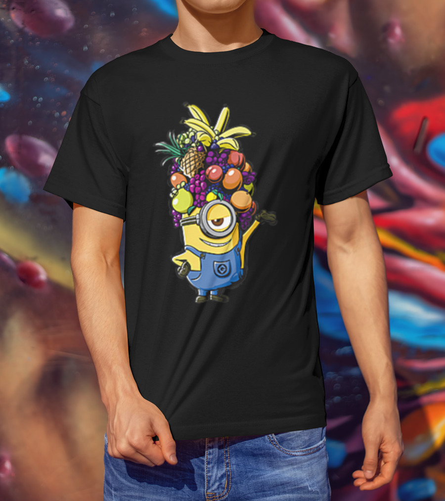 Despicable Me Minions Stuart Wearing Colorful Fruit Hat Overalls T-Shirt