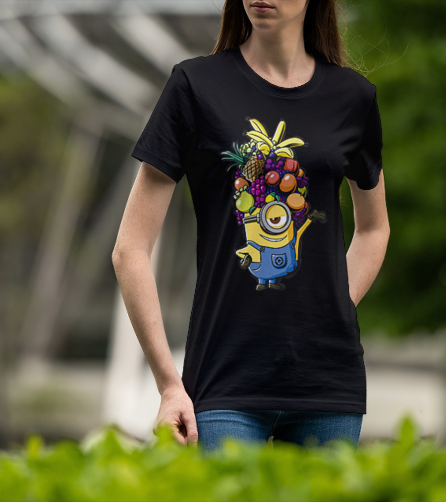 Despicable Me Minions Stuart Wearing Colorful Fruit Hat Overalls T-Shirt