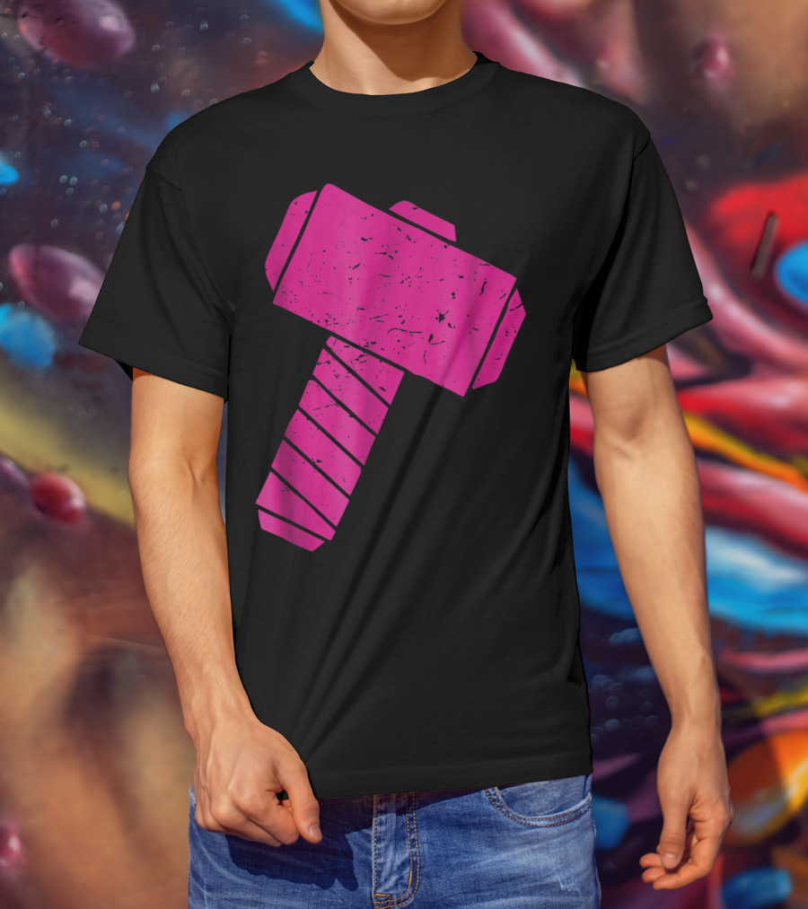 Distressed Magenta Mjolnir Thor's Hammer Odin Mythology T-Shirt