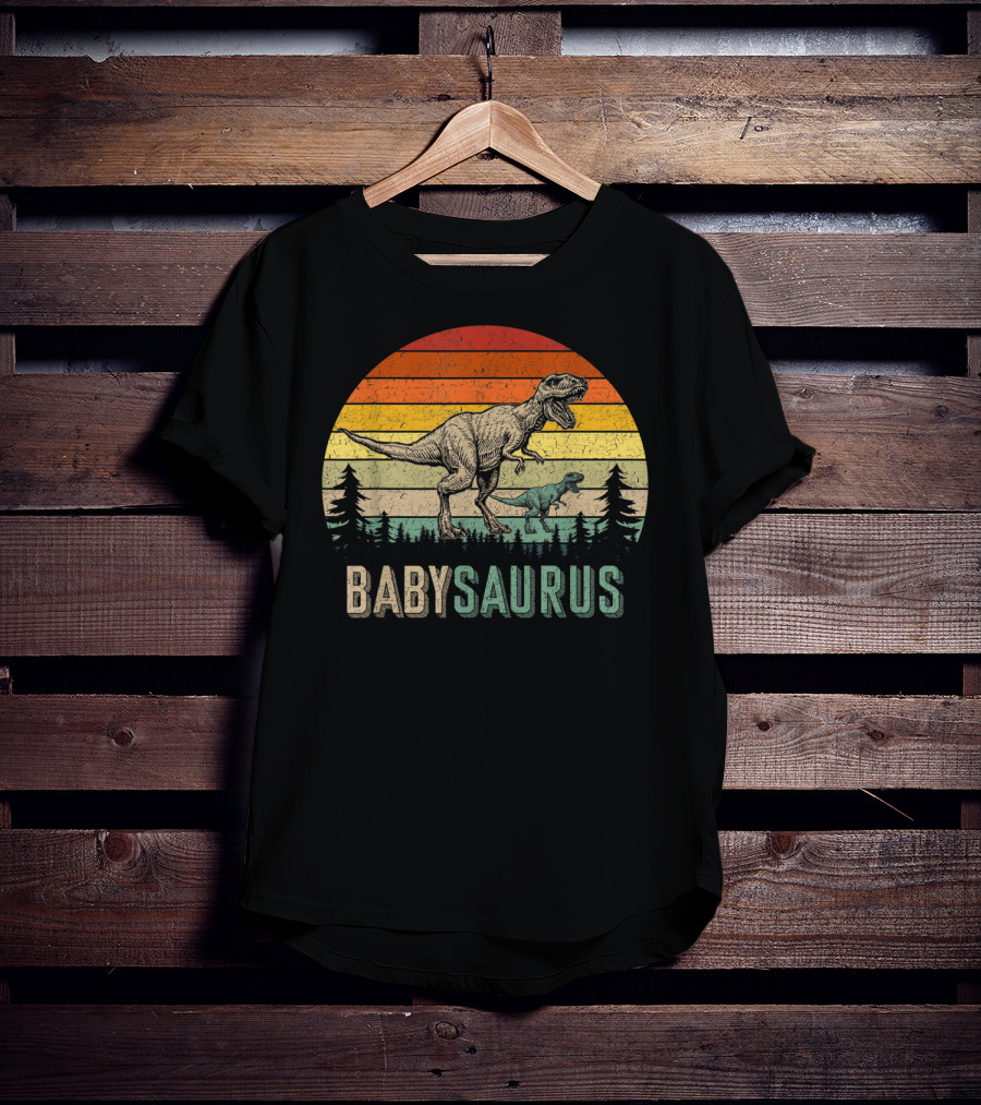 Babysaurus Dinosaurs Vintage Father's Retro Sunset T-Rex Family T-Shirt