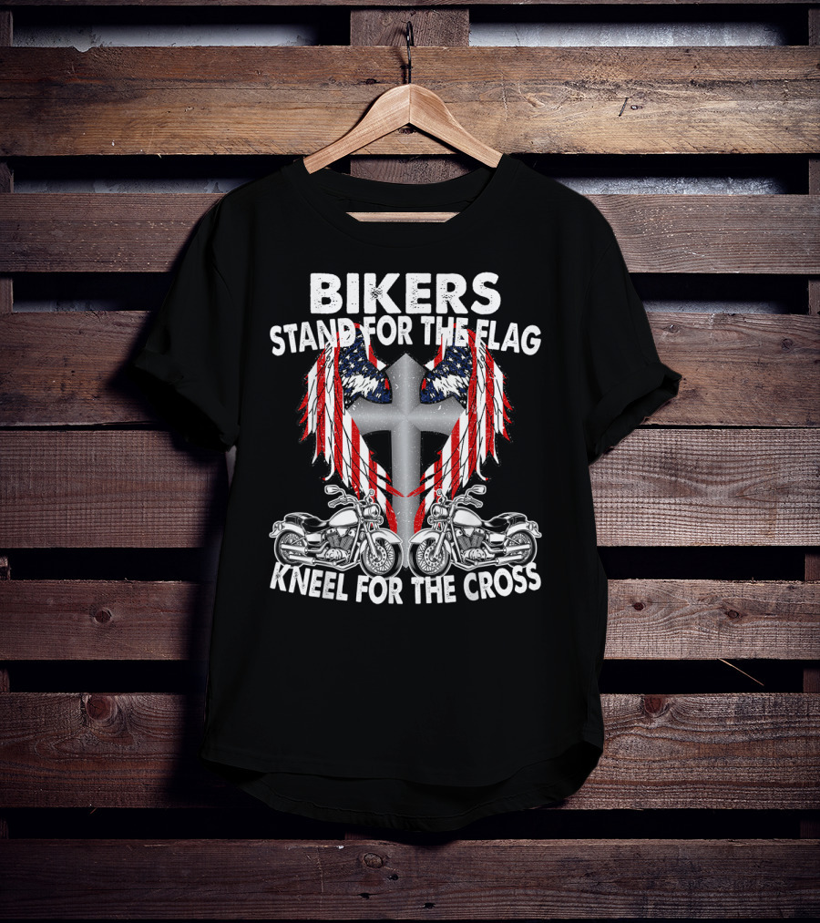 Bikers Stand For The Flag Kneel For The Cross Patriotic Memorial Day T-Shirt