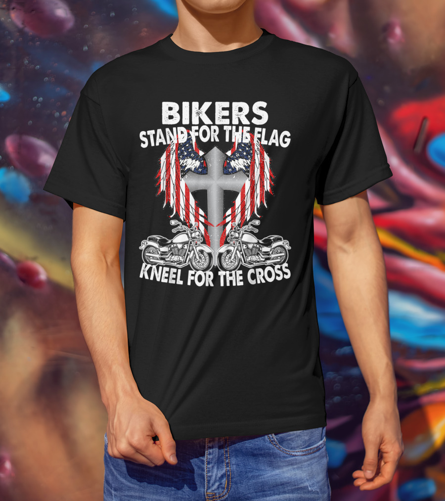 Bikers Stand For The Flag Kneel For The Cross Patriotic Memorial Day T-Shirt