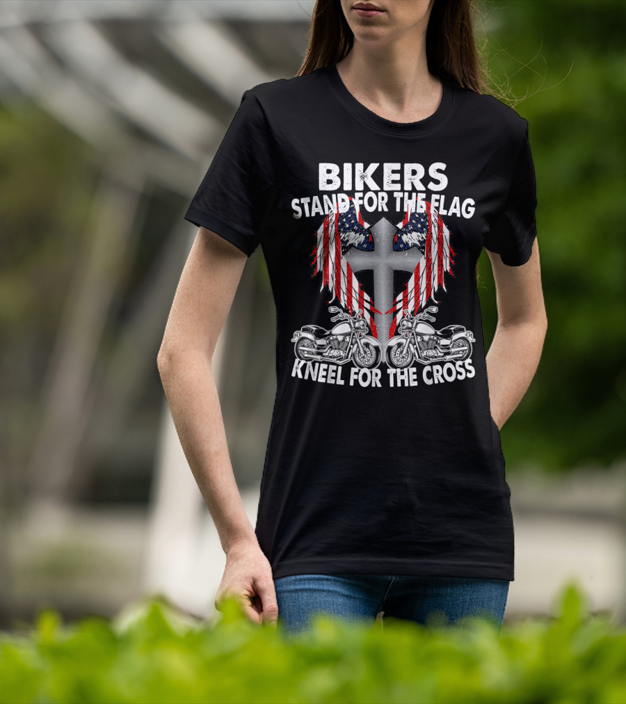 Bikers Stand For The Flag Kneel For The Cross Patriotic Memorial Day T-Shirt