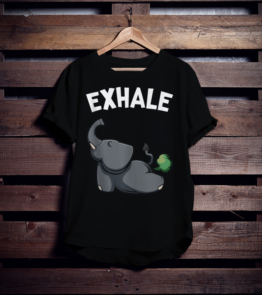 Exhale Funny Cute Farting Elephant Yoga Namaste Workout T-Shirt