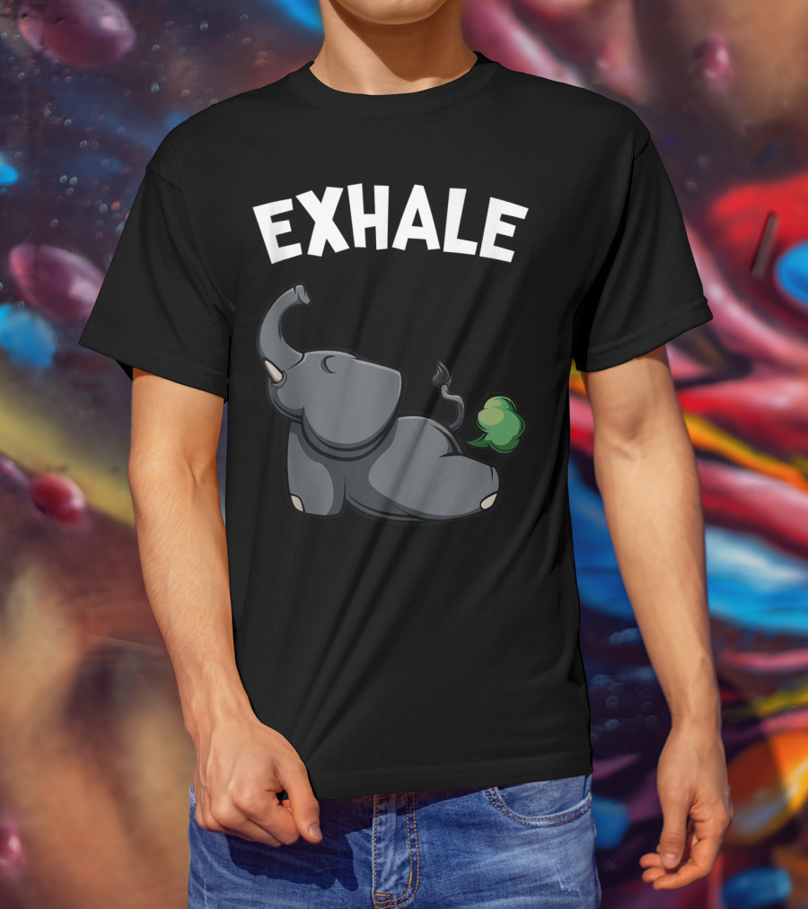 Exhale Funny Cute Farting Elephant Yoga Namaste Workout T-Shirt