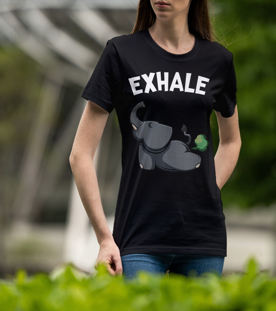 Exhale Funny Cute Farting Elephant Yoga Namaste Workout T-Shirt
