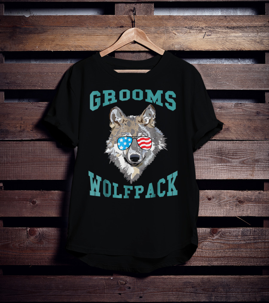 Grooms Wolfpack Bachelor Party American Flag Sunglasses T-Shirt