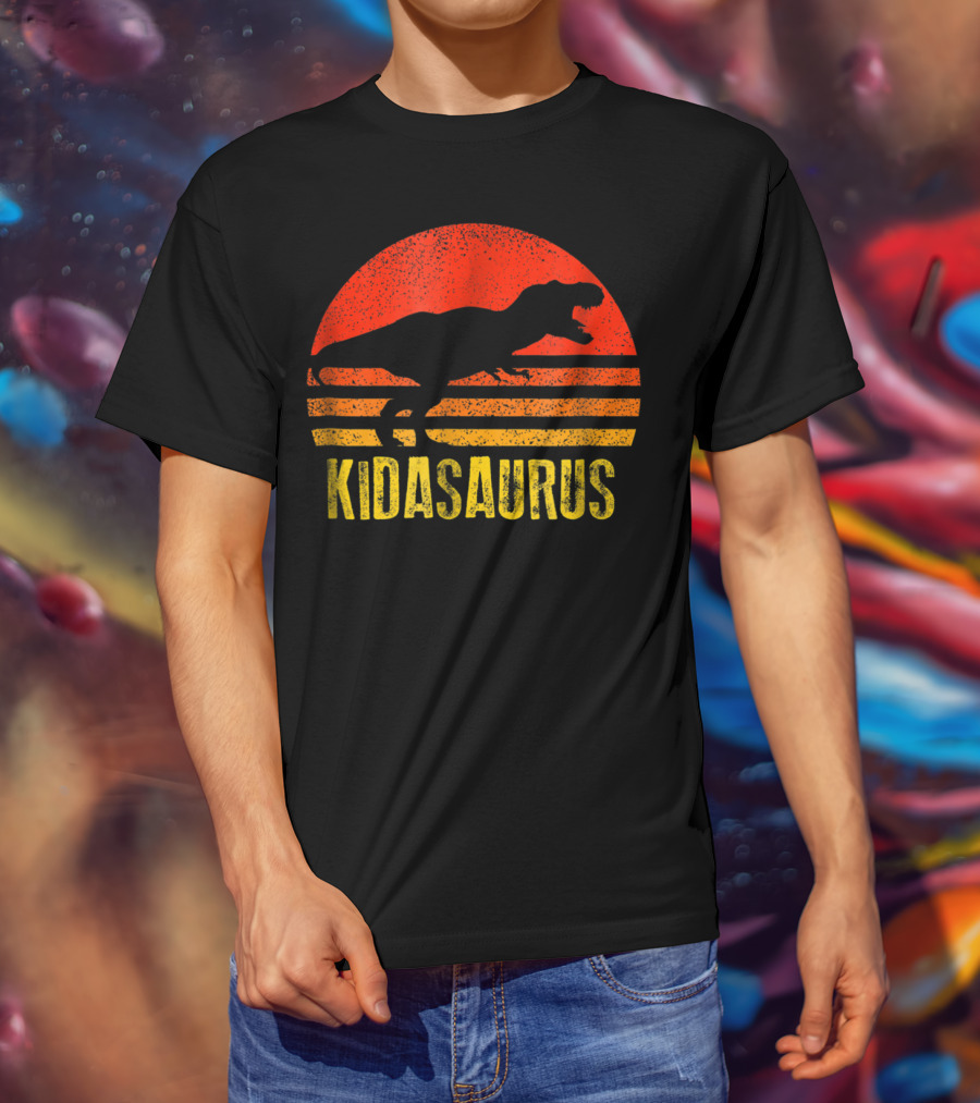 Kidasaurus Dinosaur Silhouette Vintage Sunset T-Shirt