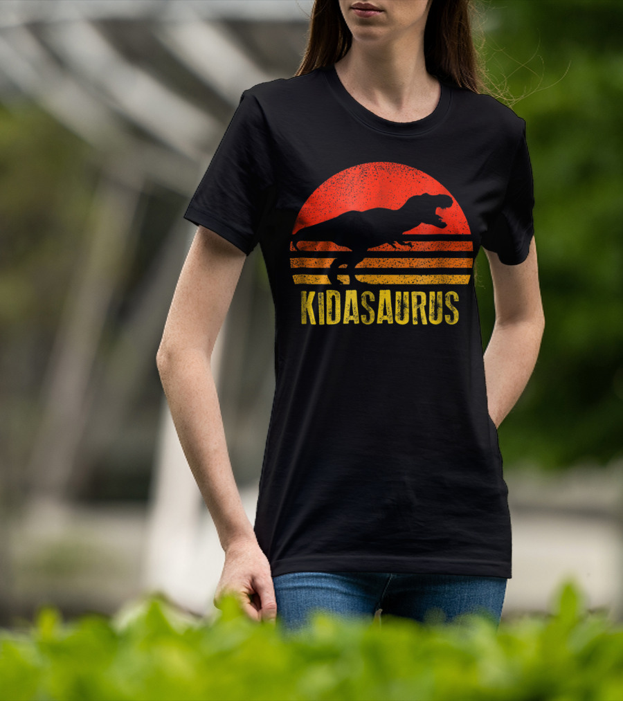 Kidasaurus Dinosaur Silhouette Vintage Sunset T-Shirt