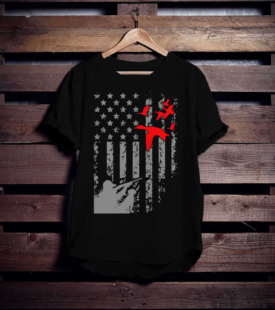 American Flag Waterfowl Hunting With Patriotic Duck T-Shirt