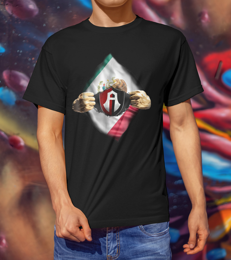 Atlas Heartbeat Love Funny Fan Atlas FC Mexican Flag Emblem T-Shirt