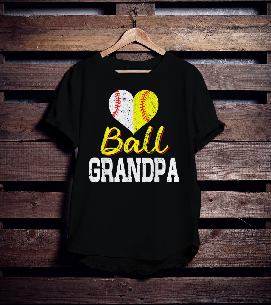 Ball Heart Baseball Softball Grandpa T-Shirt