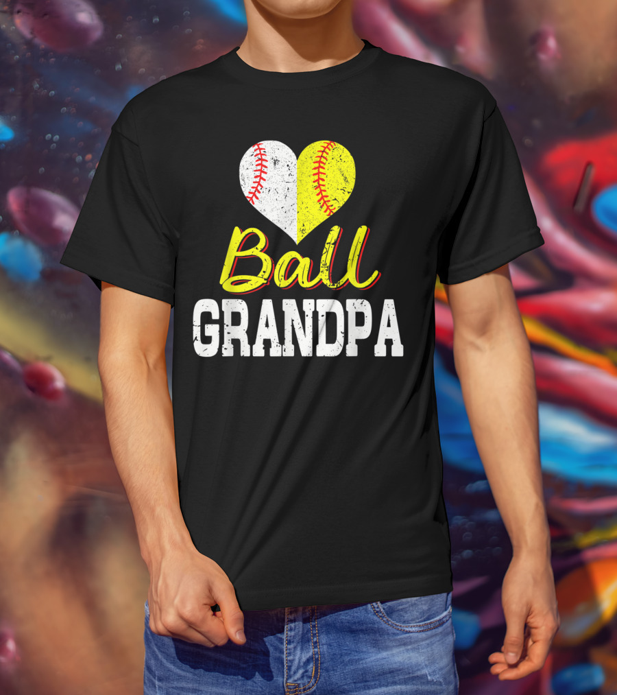 Ball Heart Baseball Softball Grandpa T-Shirt