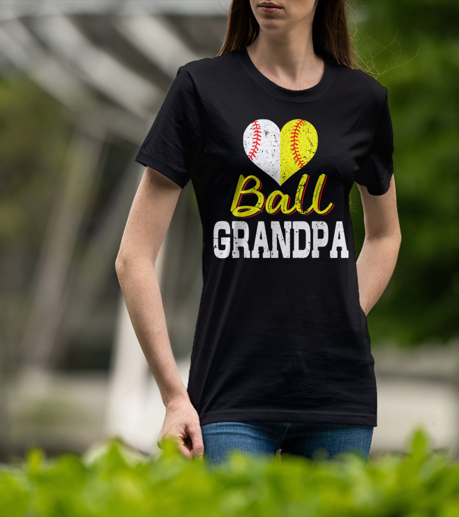 Ball Heart Baseball Softball Grandpa T-Shirt