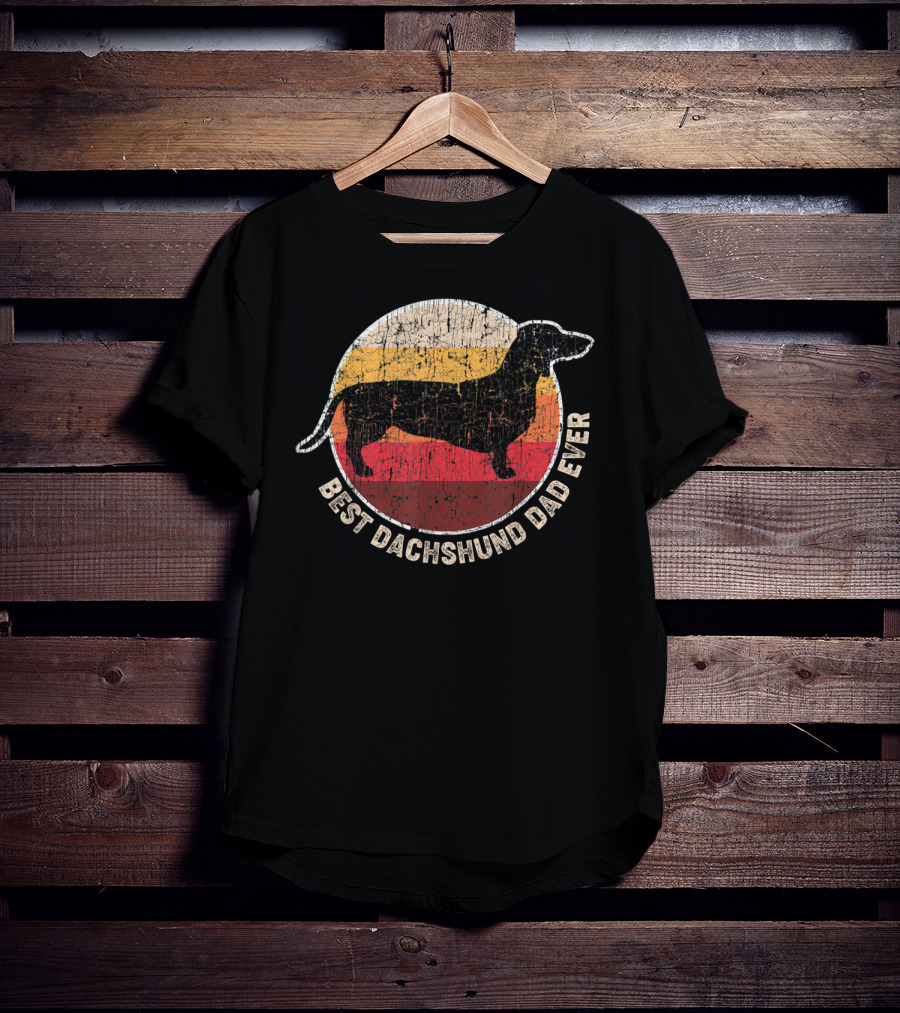 Best Dachshund Dad Ever Retro Silhouette Circle T-Shirt