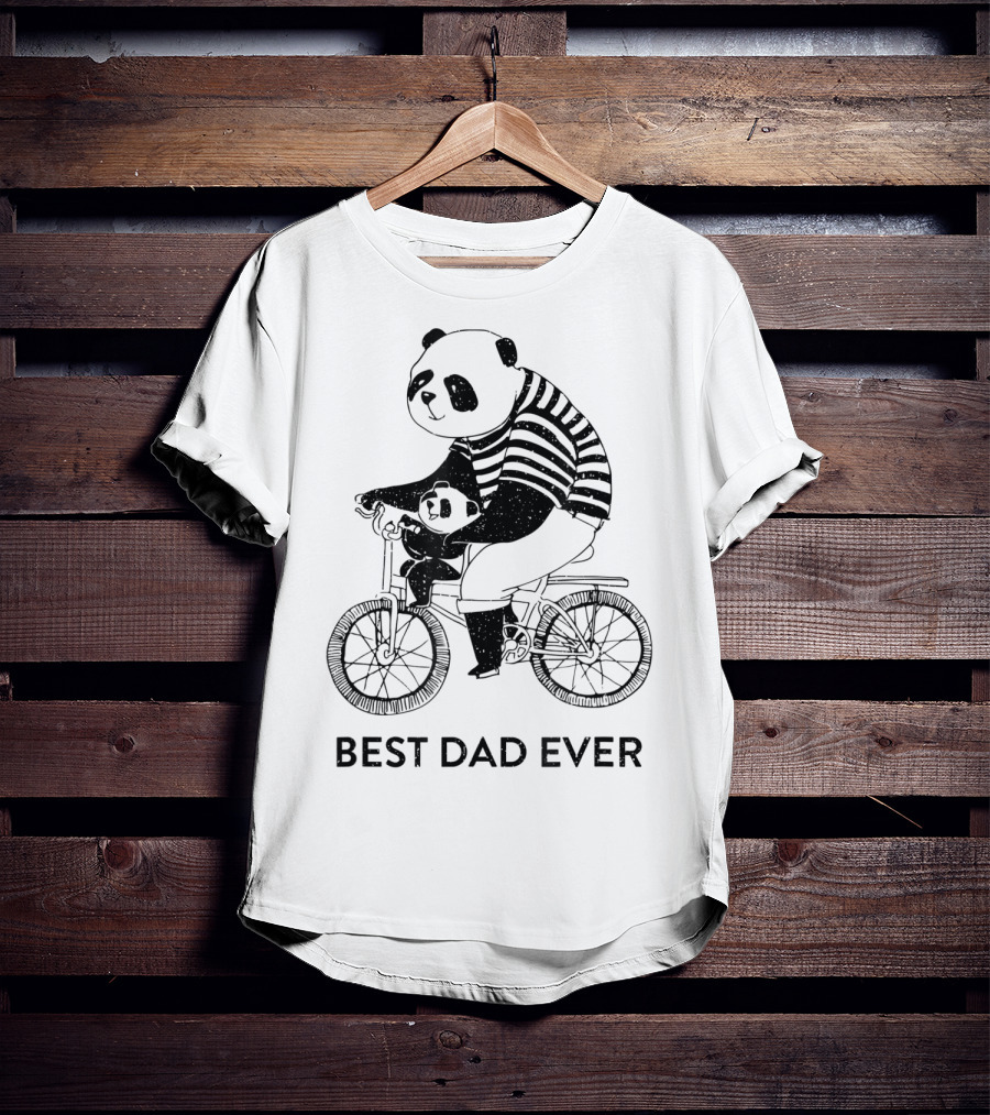 Best Dad Ever Panda Dad And Kid On Bicycle T-Shirt