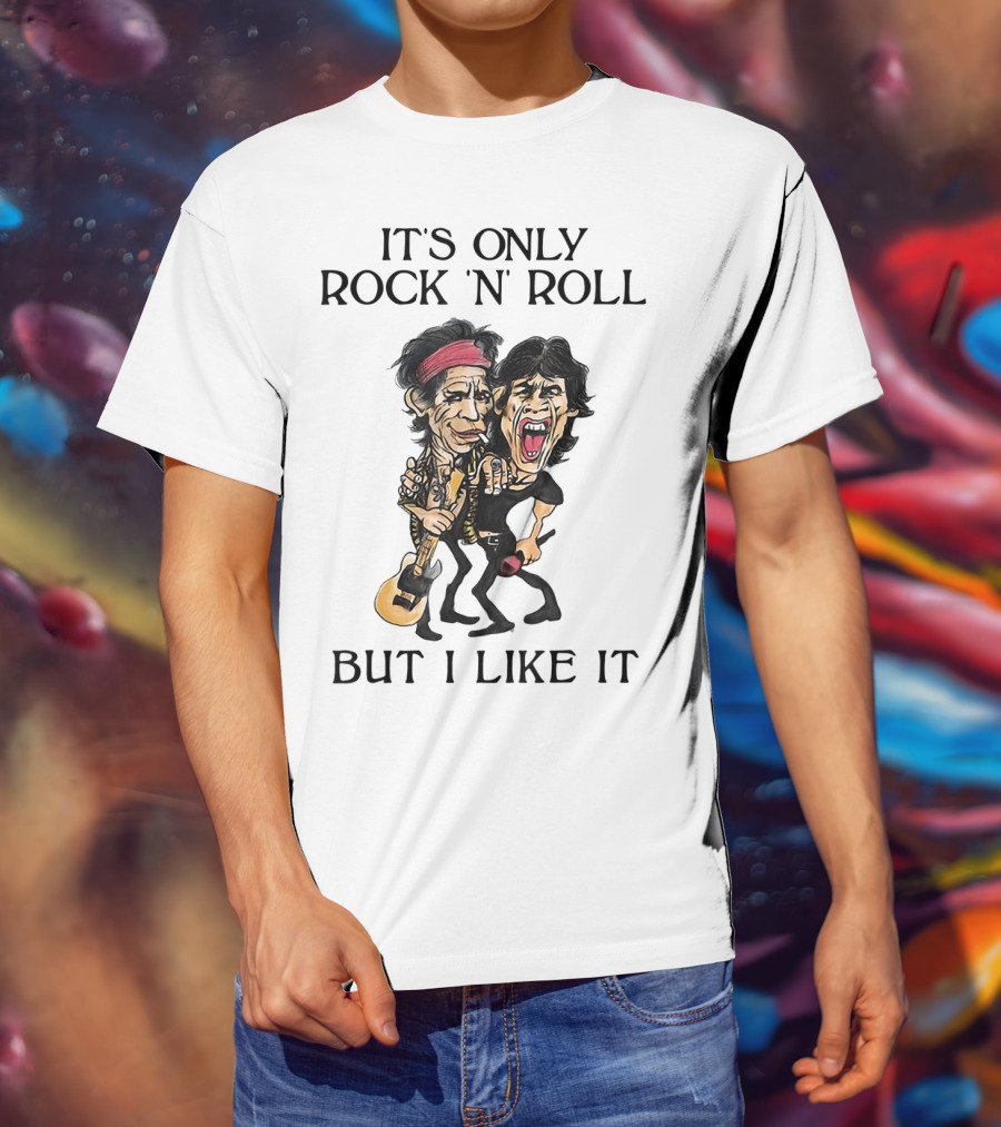 It's Only Rock 'n' Roll But I Like It Cartoon Figures With Guitar And Microphone T-Shirt