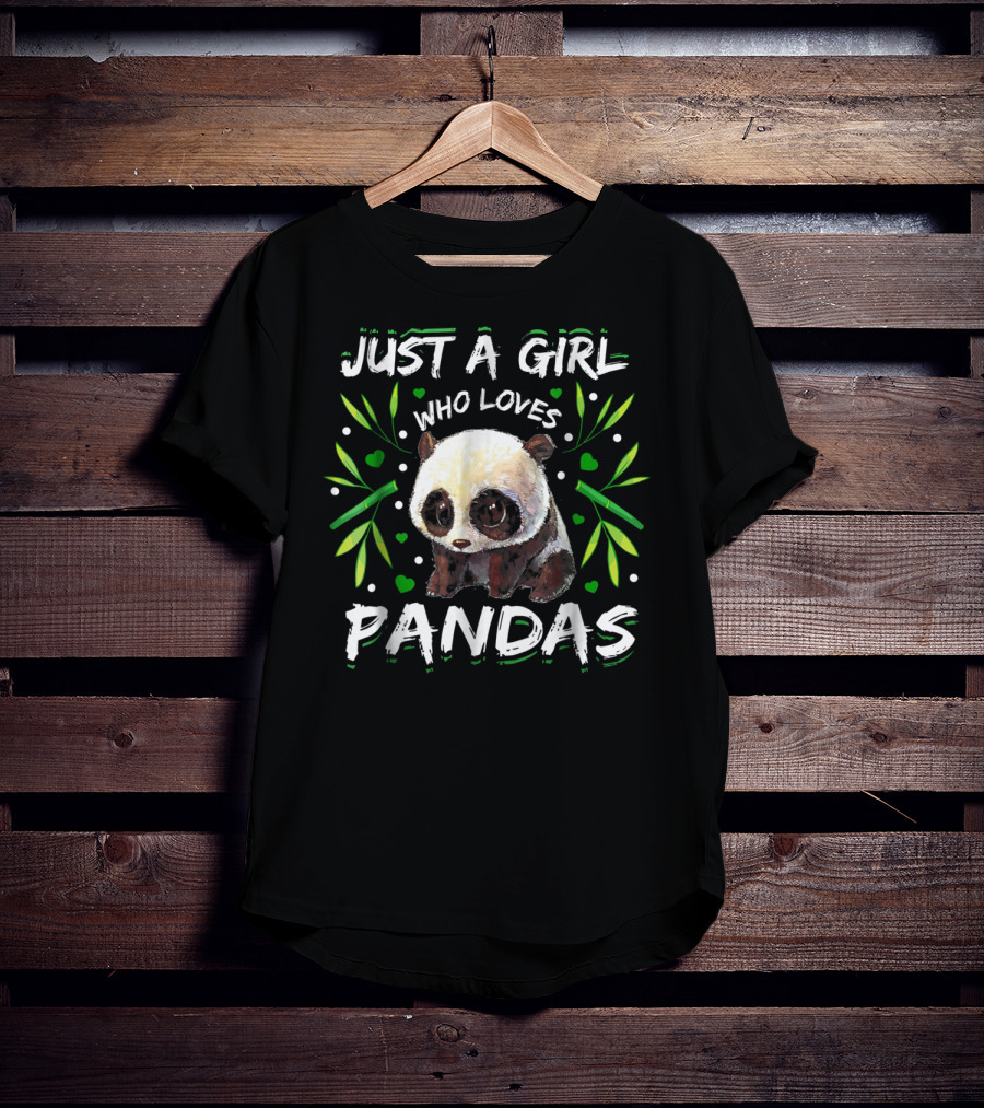 Just A Girl Who Loves Pandas With Hearts And Bamboo Leaves T-Shirt