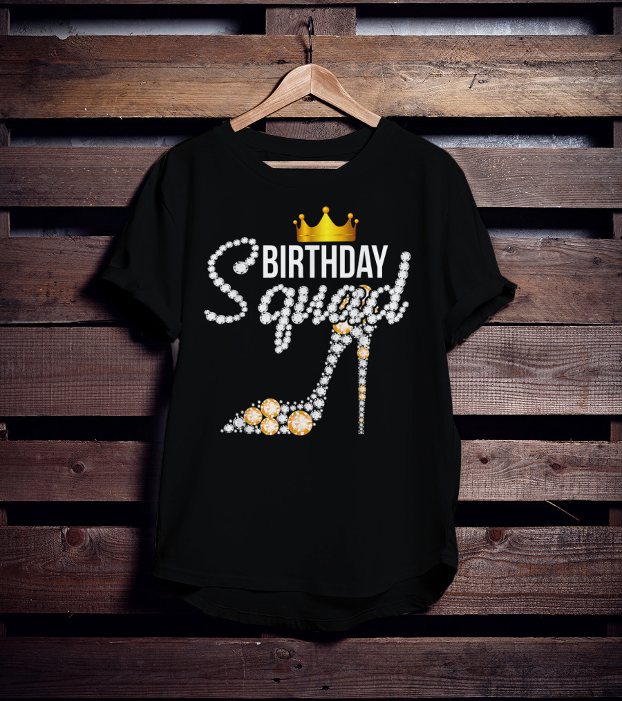Birthday Squad Girly Golden Crown Pink Shoe T-Shirt