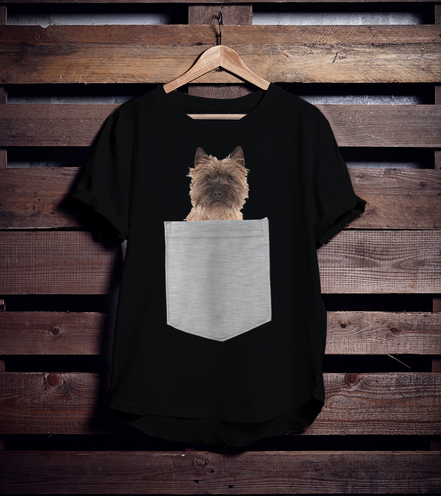 Cairn Terrier Pup Peeking From Pocket T-Shirt