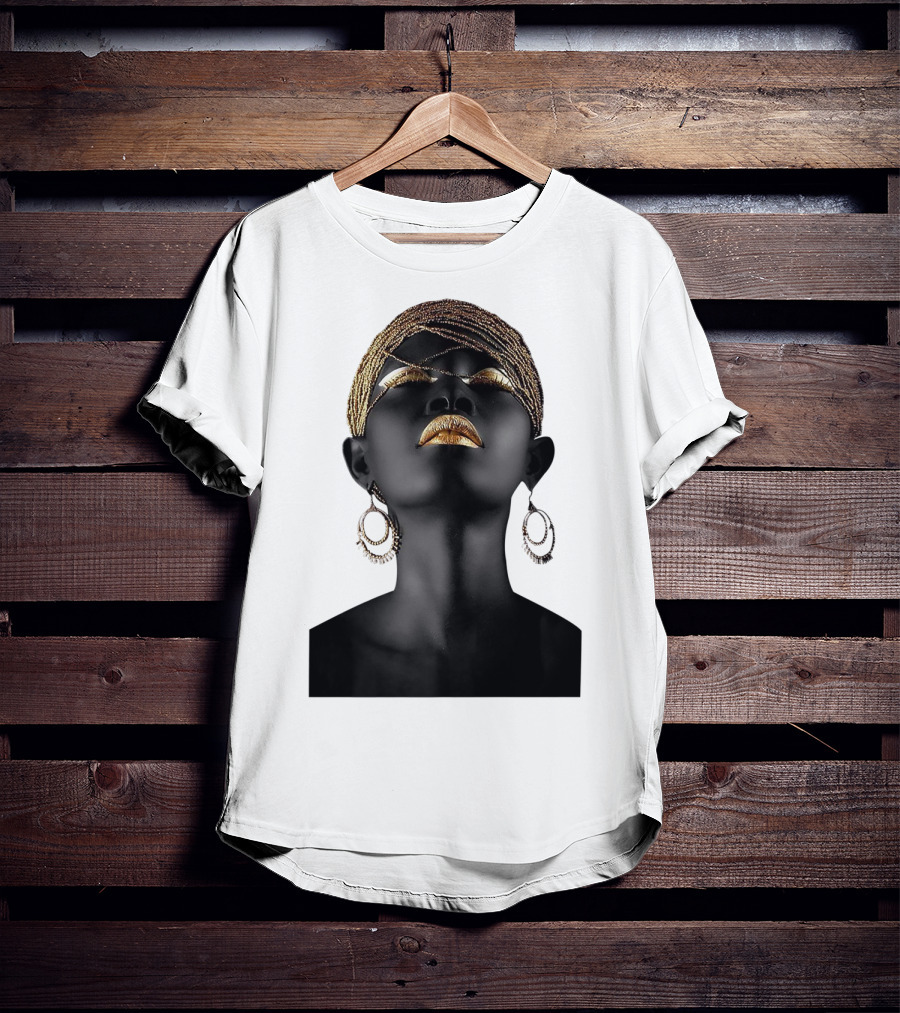 Afrocentric Midnight Queen Regal Gold Embellishments T-Shirt