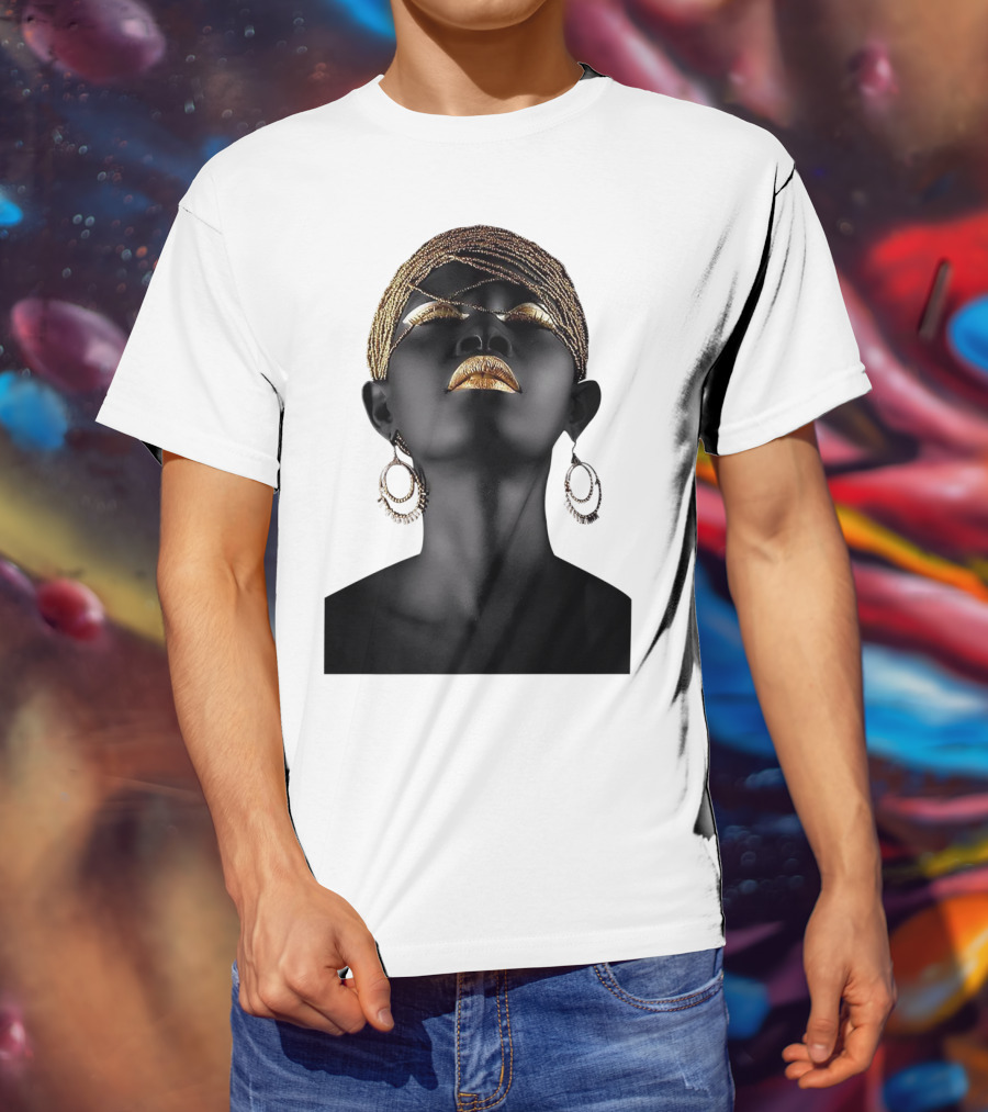 Afrocentric Midnight Queen Regal Gold Embellishments T-Shirt