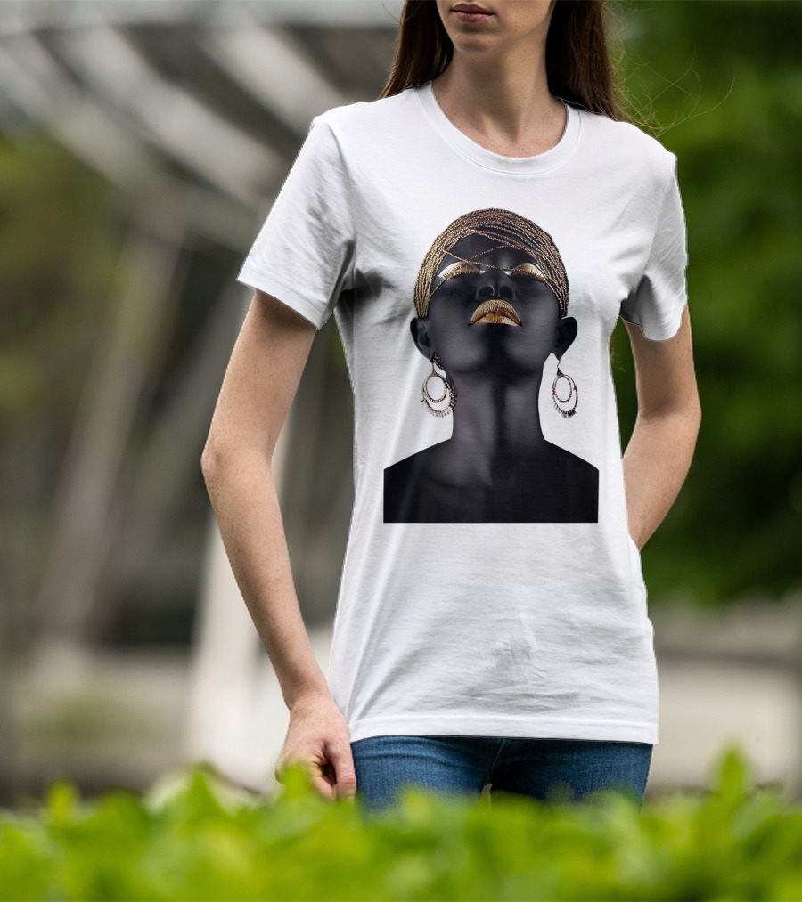 Afrocentric Midnight Queen Regal Gold Embellishments T-Shirt