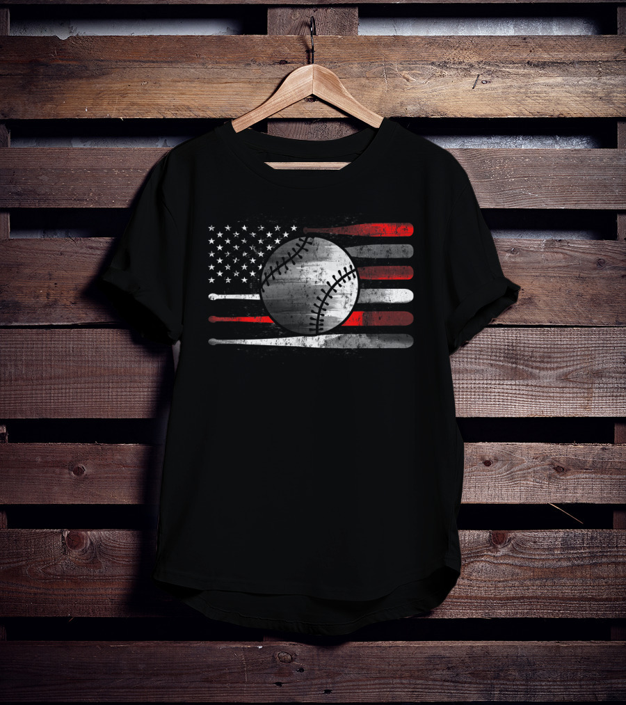 American Flag Baseball Catchers Pitchers League Balls T-Shirt