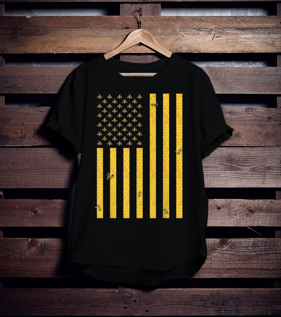 American Flag Honeycomb Honey Bee Beekeeping Beekeeper USA Patriotic T-Shirt
