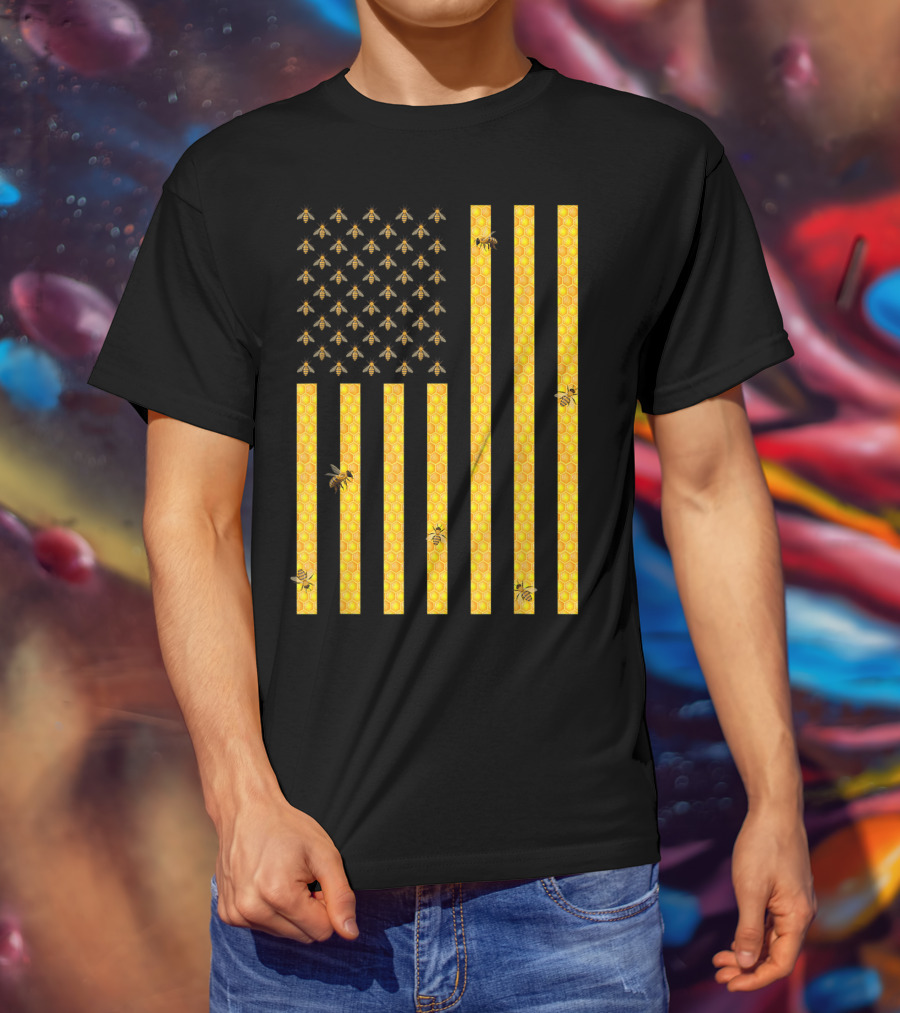 American Flag Honeycomb Honey Bee Beekeeping Beekeeper USA Patriotic T-Shirt