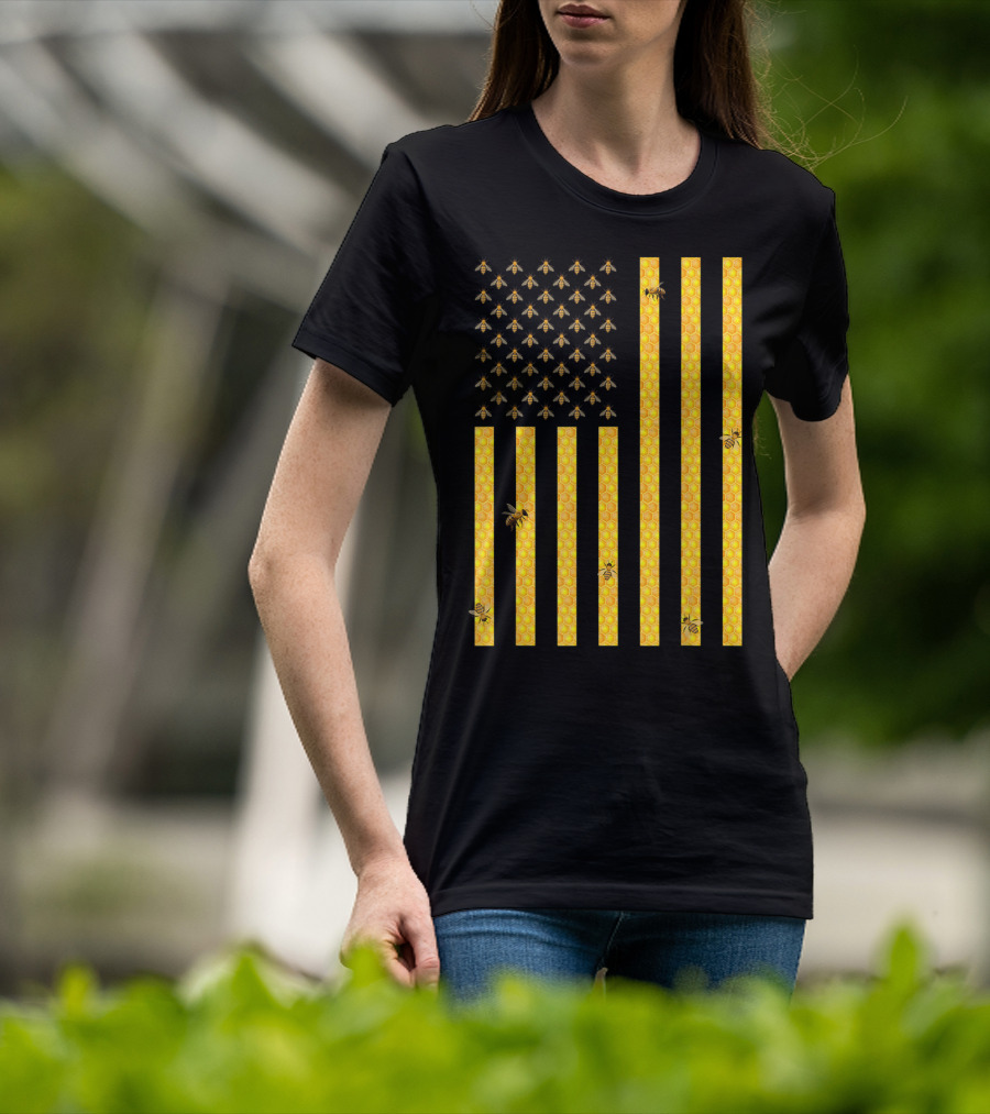 American Flag Honeycomb Honey Bee Beekeeping Beekeeper USA Patriotic T-Shirt