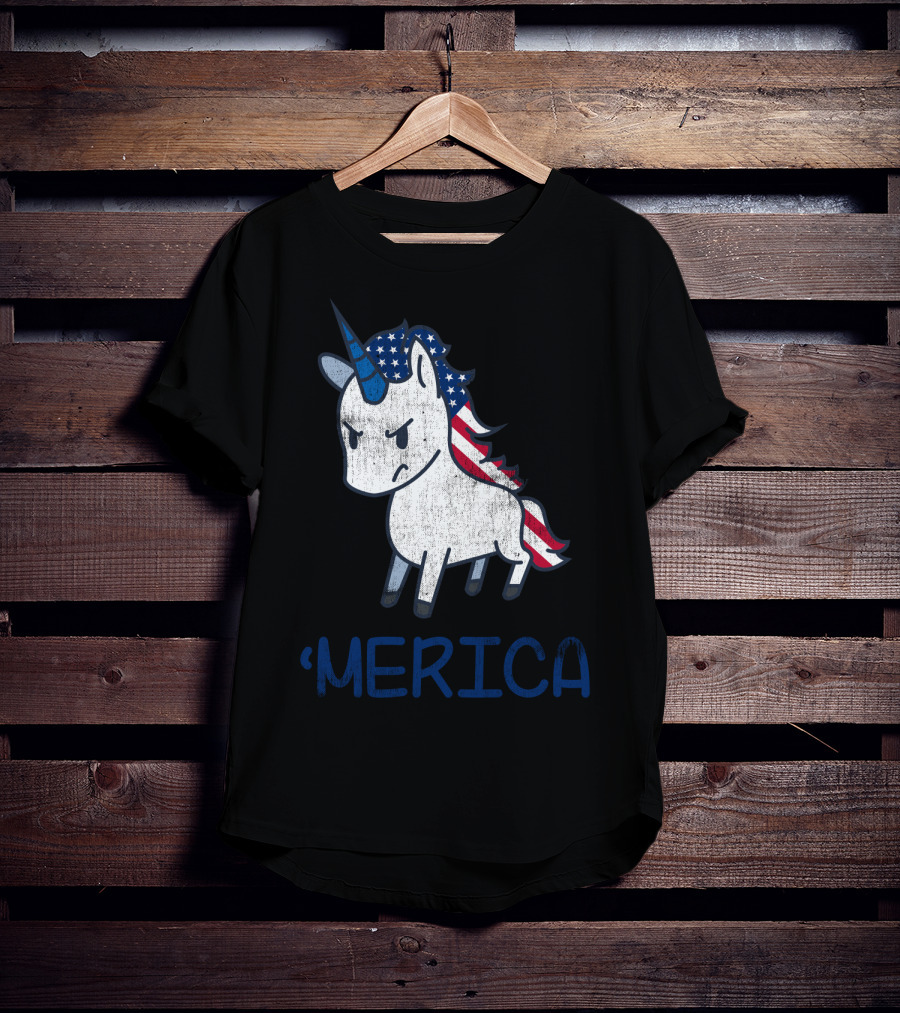 Merica Unicorn With Patriotic Stars And Stripes Mane Americorn T-Shirt