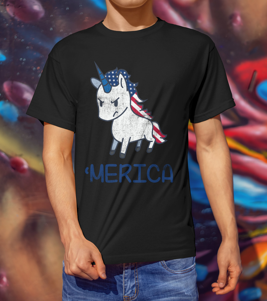 Merica Unicorn With Patriotic Stars And Stripes Mane Americorn T-Shirt