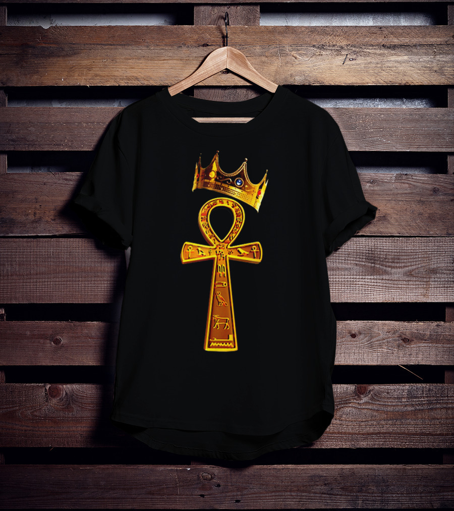 Golden Ankh Symbol With Diamond-Studded Crown T-Shirt
