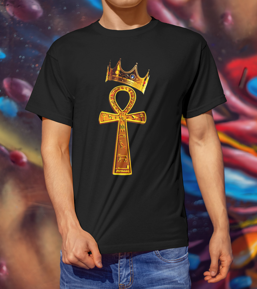 Golden Ankh Symbol With Diamond-Studded Crown T-Shirt