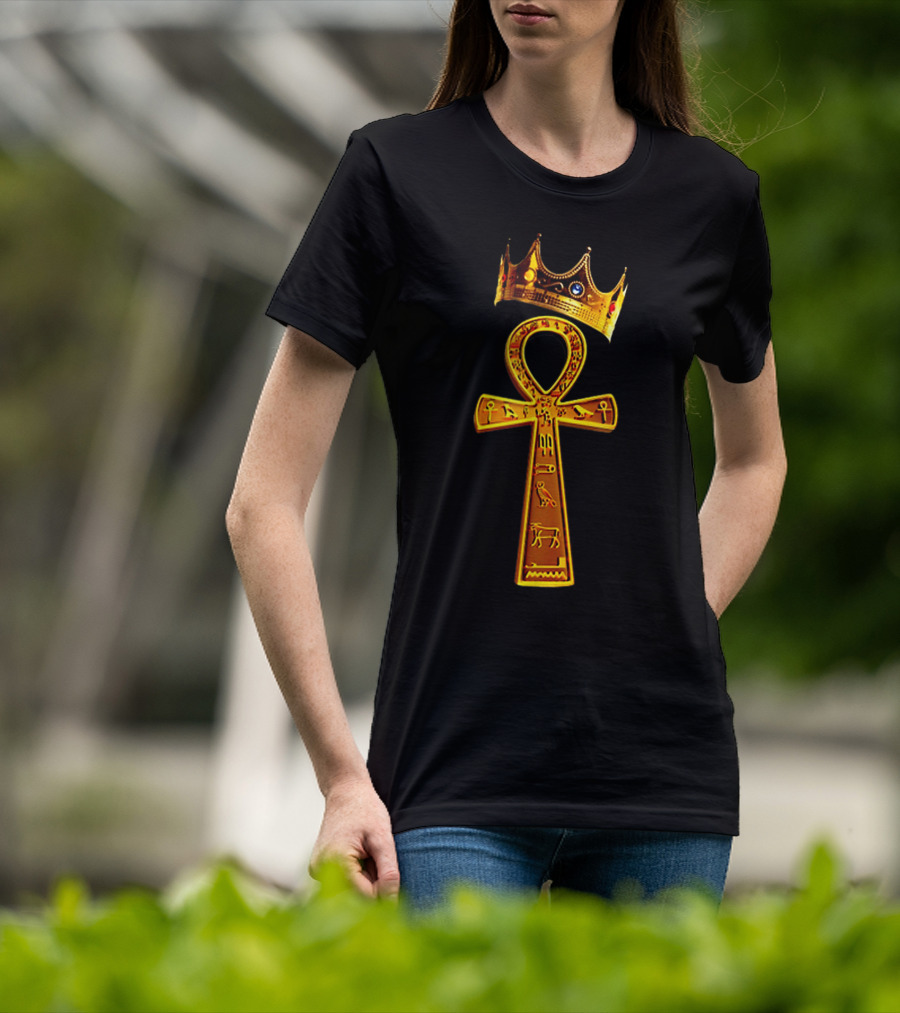 Golden Ankh Symbol With Diamond-Studded Crown T-Shirt