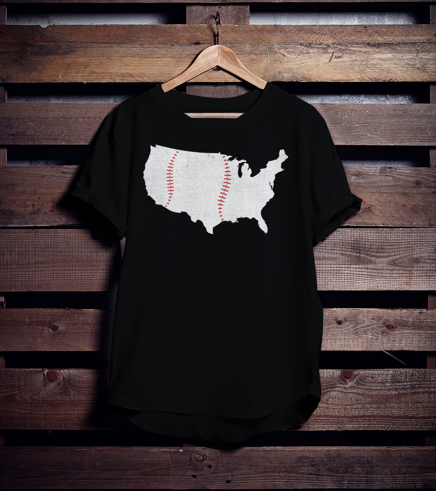 Baseball Is America's Pastime USA Map Stitch T-Shirt