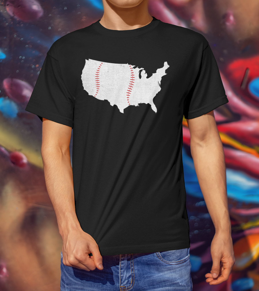 Baseball Is America's Pastime USA Map Stitch T-Shirt