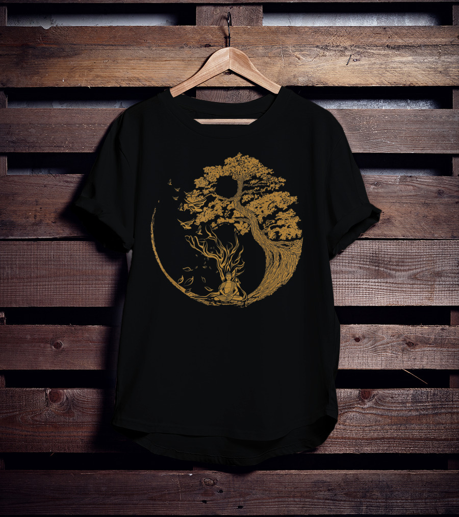 Bonsai Tree And Meditative Buddha Enclosed In Circular T-Shirt